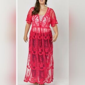 DAVI & DANI Fuchsia Lace Maxi Dress 1x NWT